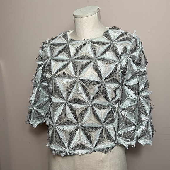 Garcia Women’s Silver Sequin beaded pinwheel motifs crop top size S - Picture 7 of 14